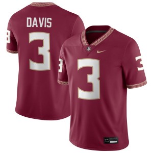 Men's Kam Davis Garnet Florida State Seminoles #3 College Football 2025-26 Jersey 757243-535
