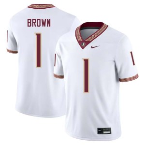 Men's Shyheim Brown White Florida State Seminoles #1 College Football 2025-26 Jersey 576713-214