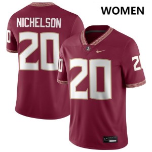 Women's Blake Nichelson Garnet Florida State Seminoles #20 College Football Stitched Jersey 585752-781