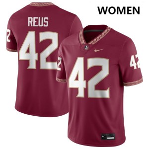 Women Brunno Reus Garnet Florida State Seminoles #42 College Football Player Jersey 328773-973