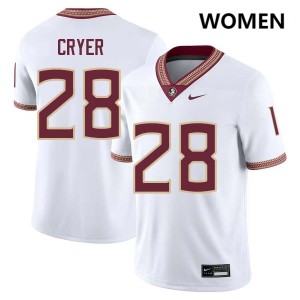 Women Justin Cryer White Florida State Seminoles #28 College Football Stitched Jersey 612966-668