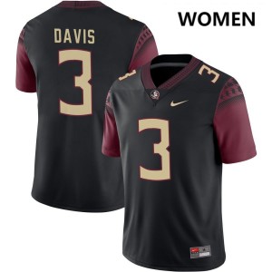 Women Kam Davis Black Florida State Seminoles #3 College Football Embroidery Jerseys 780719-885