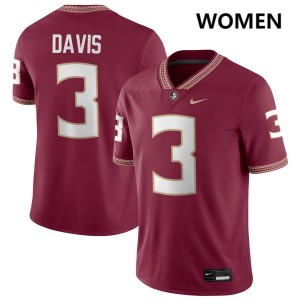 Women's Kam Davis Garnet Florida State Seminoles #3 College Football 2025 Jerseys 750143-674