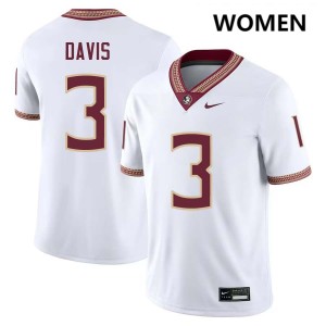 Women's Kam Davis White Florida State Seminoles #3 College Football Alumni Jersey 171097-603