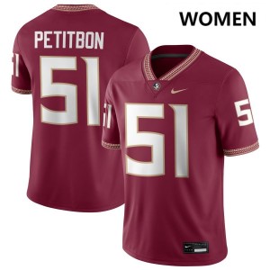 Women Luke Petitbon Garnet Florida State Seminoles #51 College Football Replica Jersey 811021-156