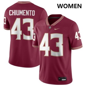 Women's Mac Chiumento Garnet Florida State Seminoles #43 College Football Stitched Jerseys 992131-638