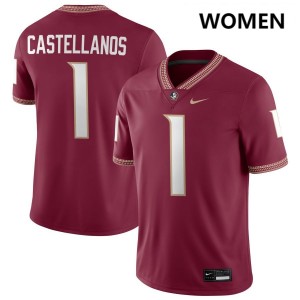 Women Tommy Castellanos Garnet Florida State Seminoles #1 College Football Limited Jerseys 441988-193