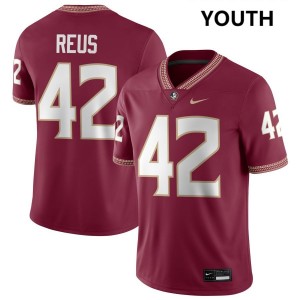 Youth Brunno Reus Garnet Florida State Seminoles #42 College Football NCAA Jersey 425565-677