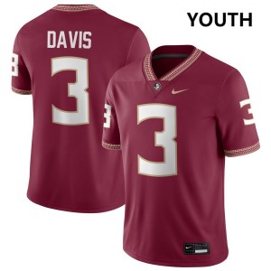 Youth Kam Davis Garnet Florida State Seminoles #3 College Football Game Jerseys 782777-204