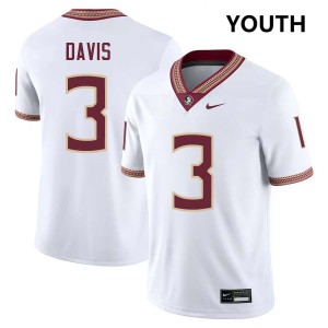 Youth Kam Davis White Florida State Seminoles #3 College Football Replica Jerseys 738880-335
