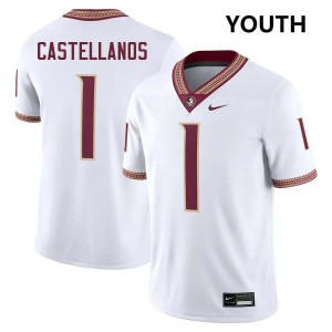 Youth Tommy Castellanos White Florida State Seminoles #1 College Football Stitched Jerseys 137173-100
